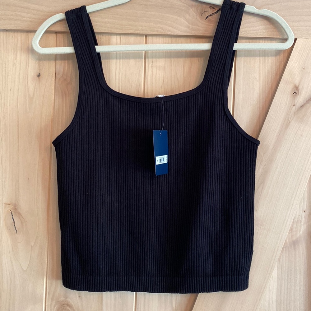 LUCKY BRAND Black Ribbed Fitted Cropped Tank (MED) NEW WITH TAGS